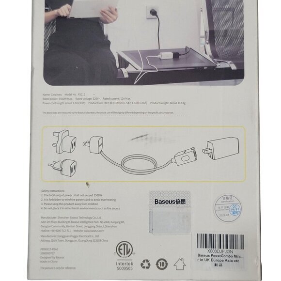 Baseus Travel Adapter Power Cord UK Europe - Picture 4 of 5